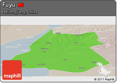 Political Panoramic Map of Fuyu, lighten, semi-desaturated