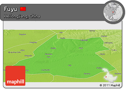 Political Panoramic Map of Fuyu, physical outside