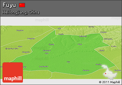 Political Panoramic Map of Fuyu, physical outside