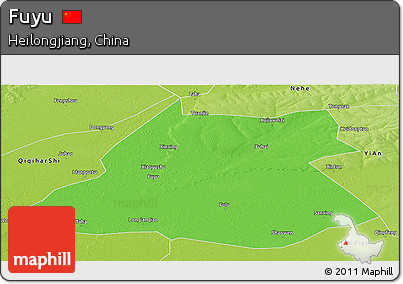 Political Panoramic Map of Fuyu, physical outside