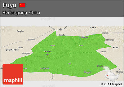 Political Panoramic Map of Fuyu, shaded relief outside
