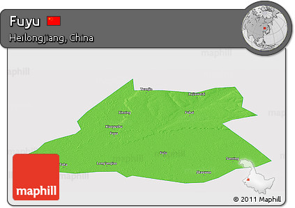 Political Panoramic Map of Fuyu, single color outside