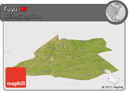 Satellite Panoramic Map of Fuyu, cropped outside