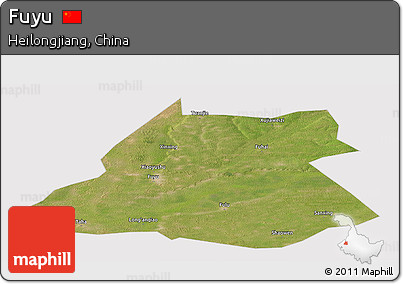Satellite Panoramic Map of Fuyu, cropped outside