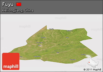 Satellite Panoramic Map of Fuyu, cropped outside