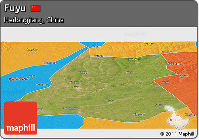 Satellite Panoramic Map of Fuyu, political outside