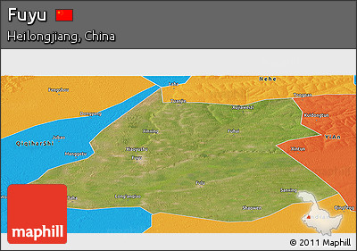 Satellite Panoramic Map of Fuyu, political outside