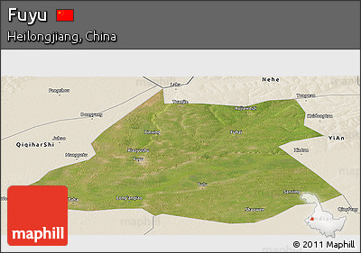 Satellite Panoramic Map of Fuyu, shaded relief outside