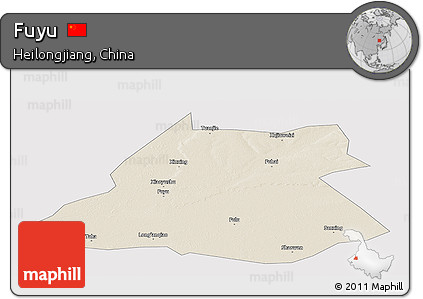 Shaded Relief Panoramic Map of Fuyu, cropped outside