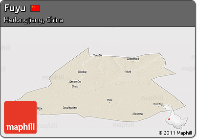 Shaded Relief Panoramic Map of Fuyu, cropped outside