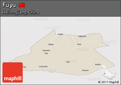Shaded Relief Panoramic Map of Fuyu, cropped outside