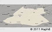 Shaded Relief Panoramic Map of Fuyu, darken, semi-desaturated