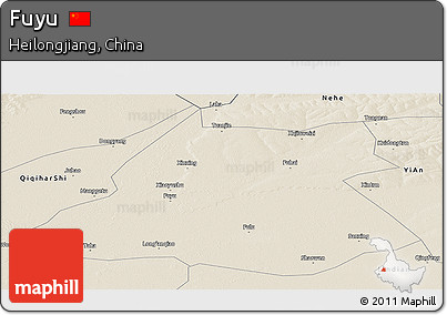 Shaded Relief Panoramic Map of Fuyu