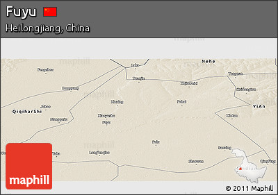 Shaded Relief Panoramic Map of Fuyu