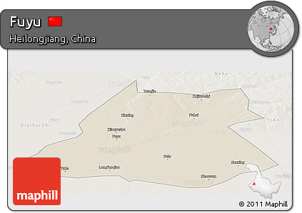 Shaded Relief Panoramic Map of Fuyu, lighten