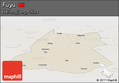 Shaded Relief Panoramic Map of Fuyu, lighten