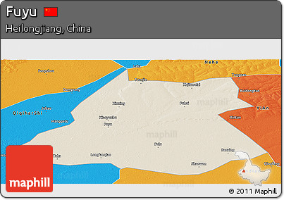 Shaded Relief Panoramic Map of Fuyu, political outside