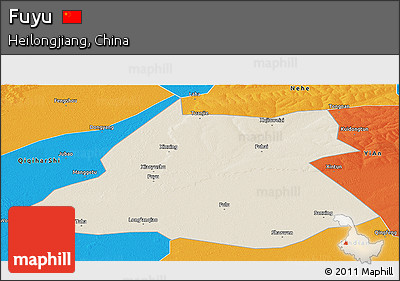 Shaded Relief Panoramic Map of Fuyu, political outside