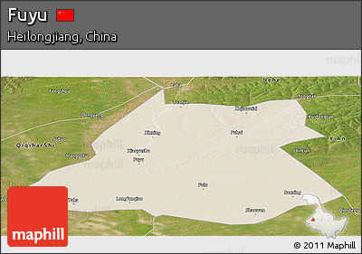 Shaded Relief Panoramic Map of Fuyu, satellite outside