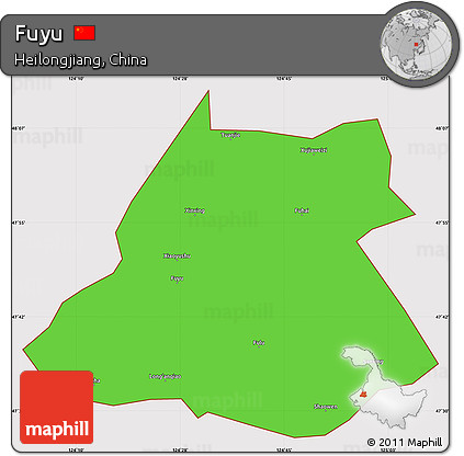 Political Simple Map of Fuyu, cropped outside