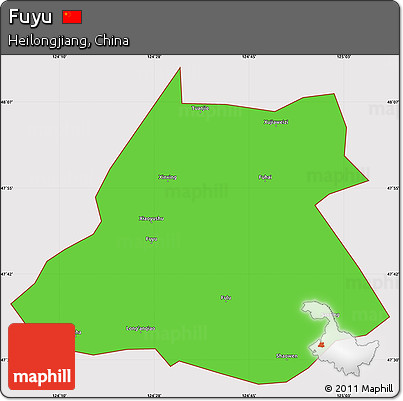 Political Simple Map of Fuyu, cropped outside