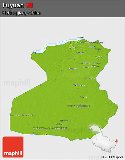 Physical 3D Map of Fuyuan, single color outside