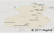 Shaded Relief Panoramic Map of Fuyuan, lighten, semi-desaturated