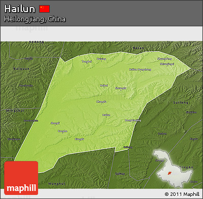 Physical 3D Map of Hailun, darken