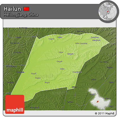 Physical 3D Map of Hailun, darken