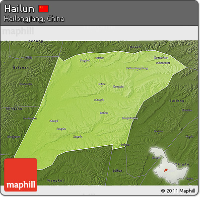 Physical 3D Map of Hailun, darken