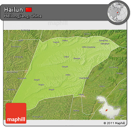 Physical 3D Map of Hailun, satellite outside