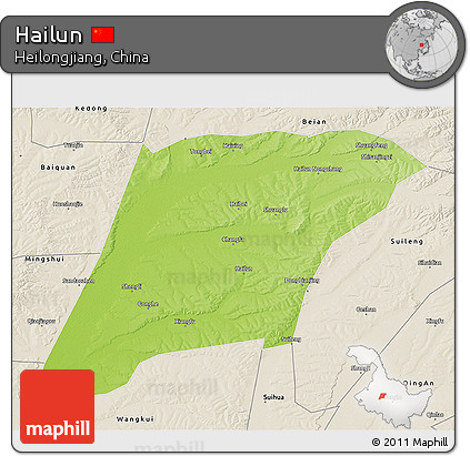 Physical 3D Map of Hailun, shaded relief outside