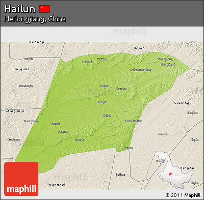 Physical 3D Map of Hailun, shaded relief outside