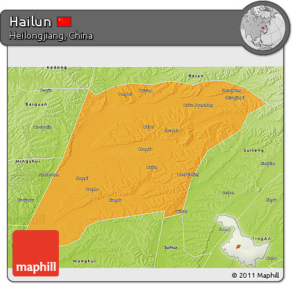 Political 3D Map of Hailun, physical outside