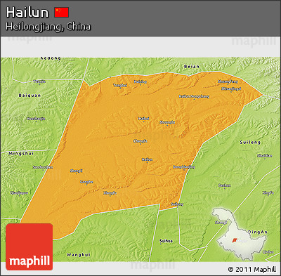 Political 3D Map of Hailun, physical outside