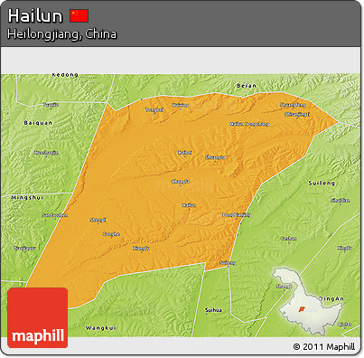 Political 3D Map of Hailun, physical outside