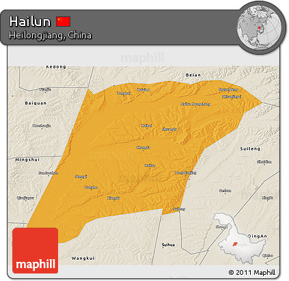 Political 3D Map of Hailun, shaded relief outside