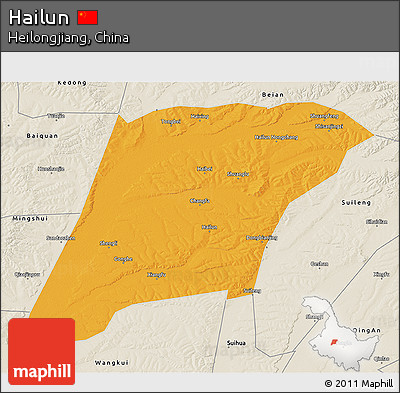 Political 3D Map of Hailun, shaded relief outside