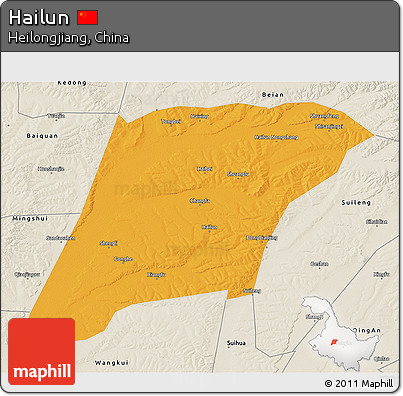 Political 3D Map of Hailun, shaded relief outside