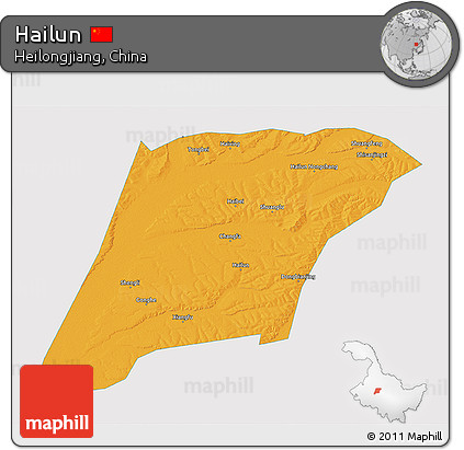 Political 3D Map of Hailun, single color outside