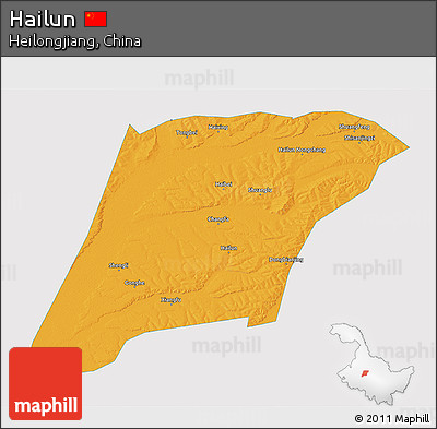 Political 3D Map of Hailun, single color outside