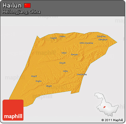 Political 3D Map of Hailun, single color outside