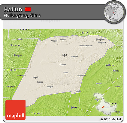 Shaded Relief 3D Map of Hailun, physical outside