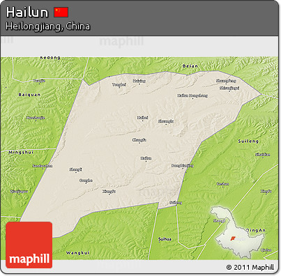 Shaded Relief 3D Map of Hailun, physical outside