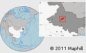 Gray Location Map of Hailun, highlighted country, highlighted parent region, hill shading