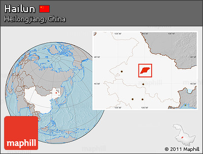 Gray Location Map of Hailun, highlighted country, hill shading