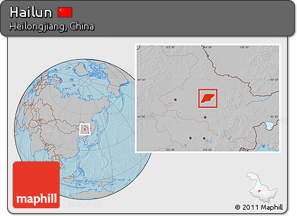 Gray Location Map of Hailun, hill shading