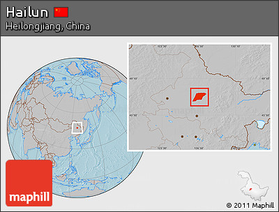 Gray Location Map of Hailun, hill shading