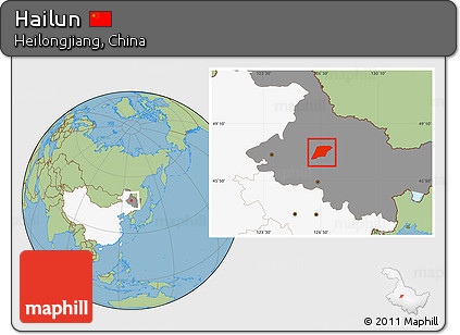 Savanna Style Location Map of Hailun, highlighted country, highlighted parent region