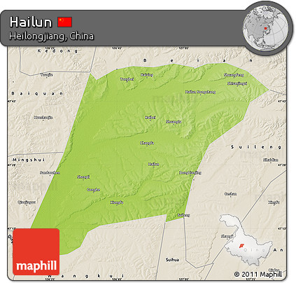 Physical Map of Hailun, shaded relief outside